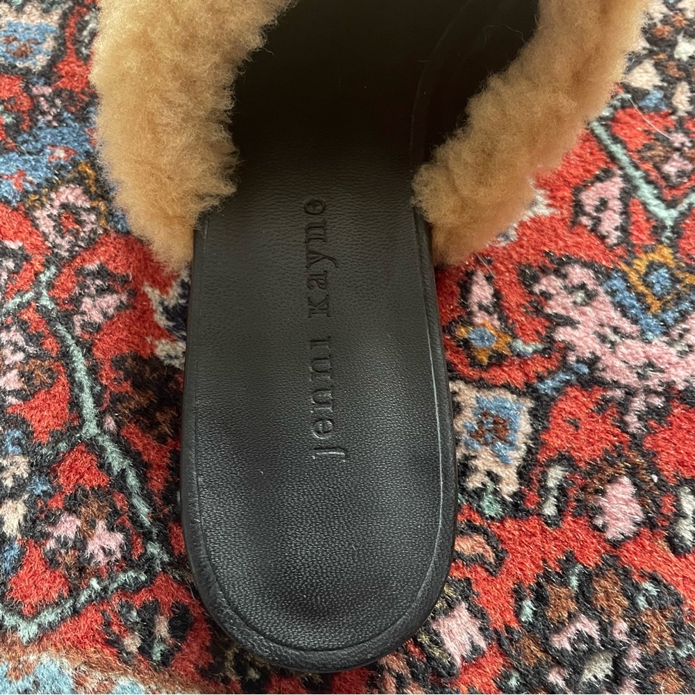 SOLD Jenni Kayne Black Leather Mules Flats Tan Shearling 39 - Picture 4 of 8